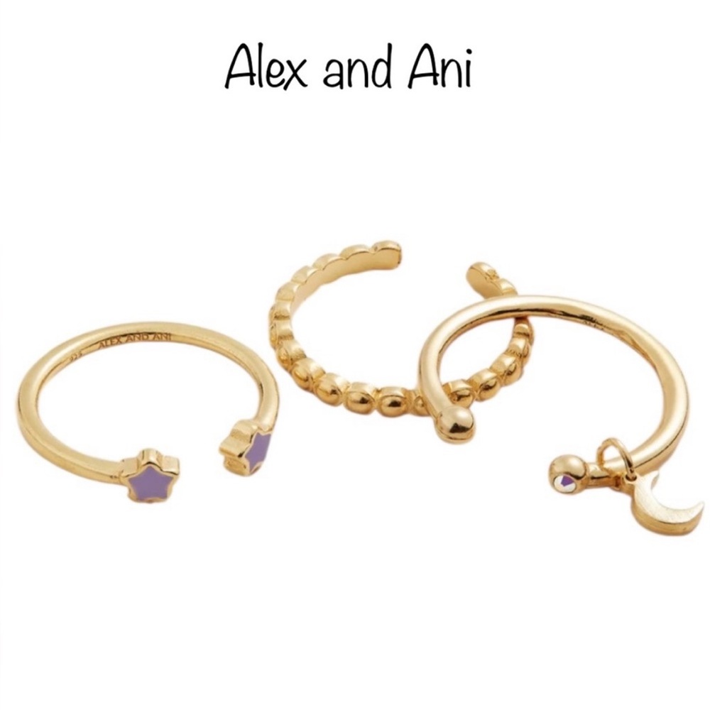 NWT ALEX and ANI Wish Upon a Star Rings, Gold, Set of 3💫⭐️ Wear for Wisdom ⭐️🌙